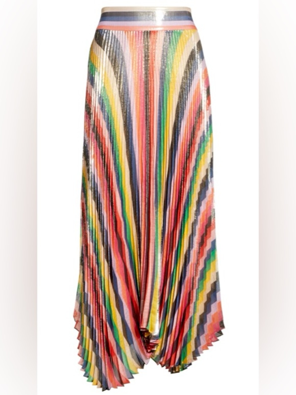 Alice + Olivia Katz Sunburst Pleated Metallic Stripe Midi Skirt - Picture 2 of 16
